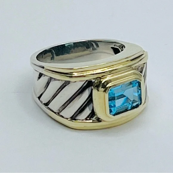 David Yurman Cigar Band Ring WithTopaz and Gold - Picture 6 of 9